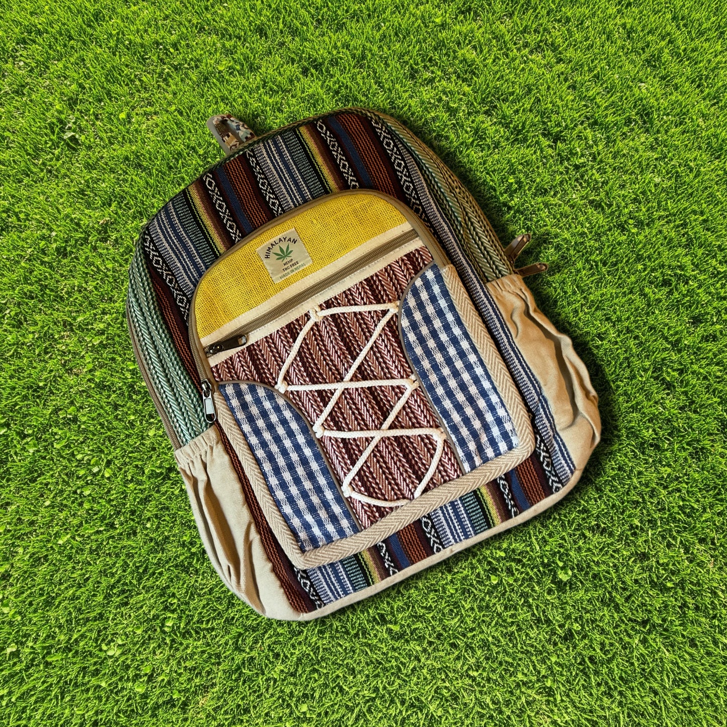 Rope-Weave Yellow Hemp Backpack