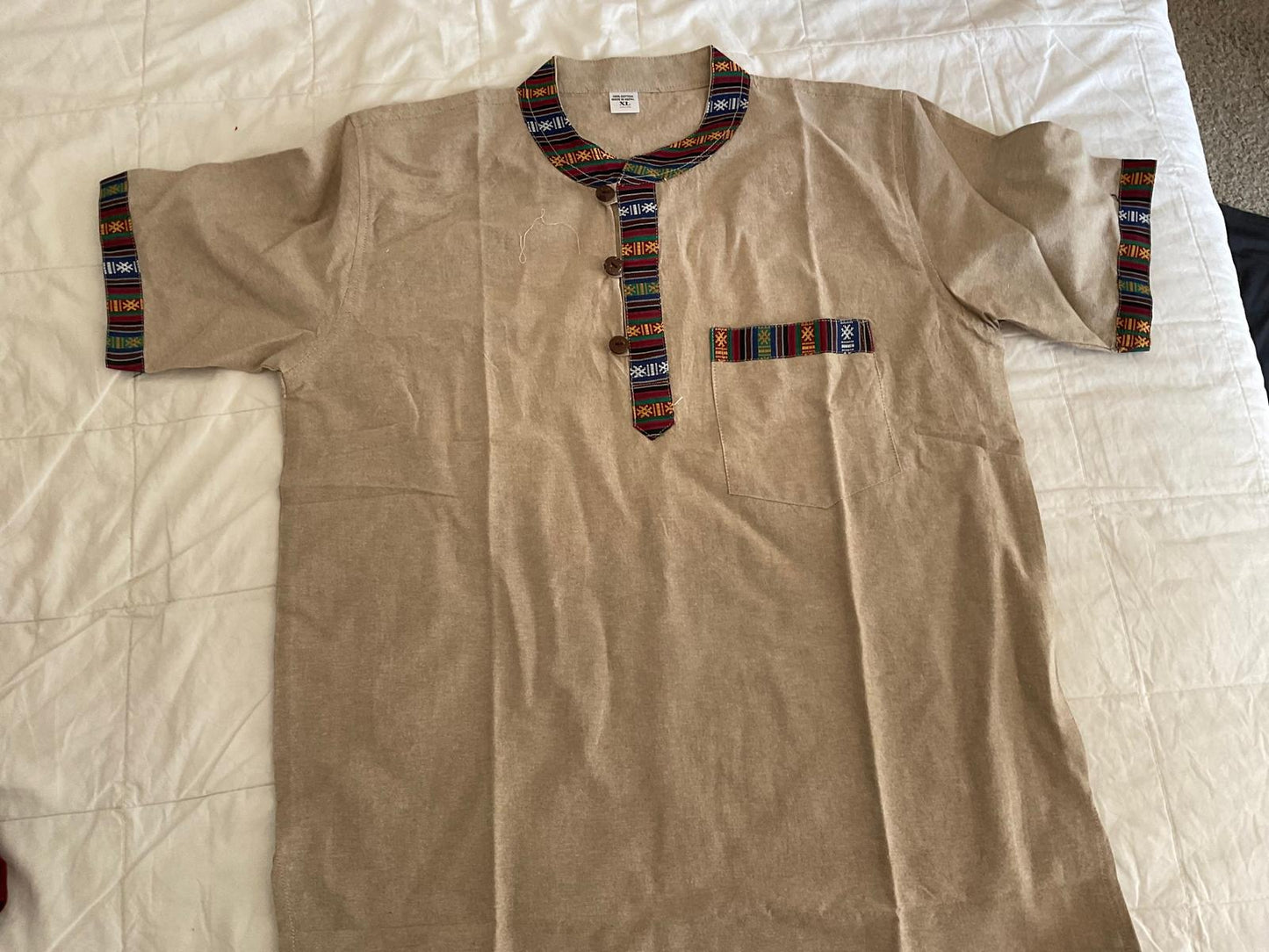 Half-Sleeve Beige Cotton Shirt
