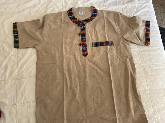 Half-Sleeve Beige Cotton Shirt